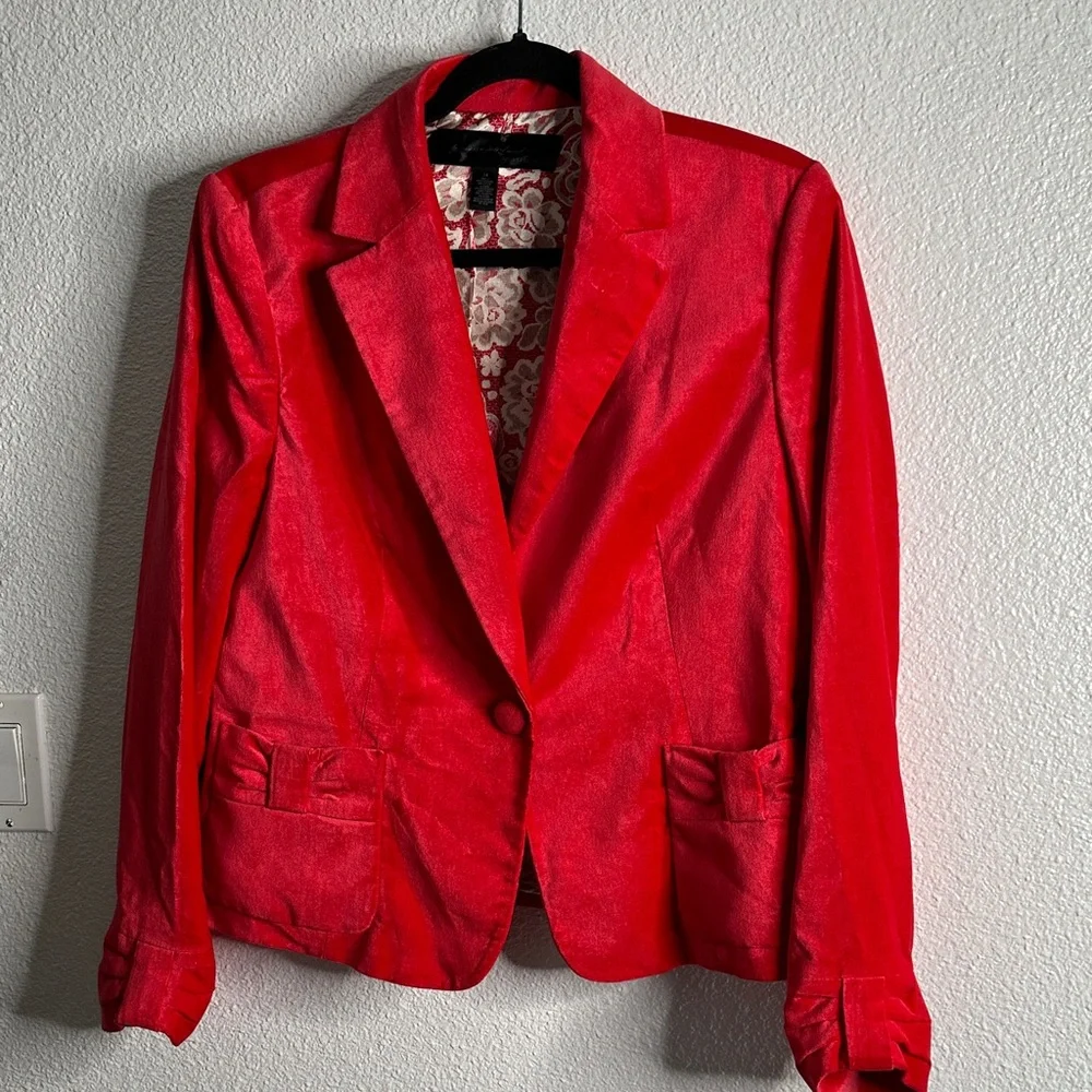 Apostrophe Red velvet Women's Blazer size 14 preppy holiday